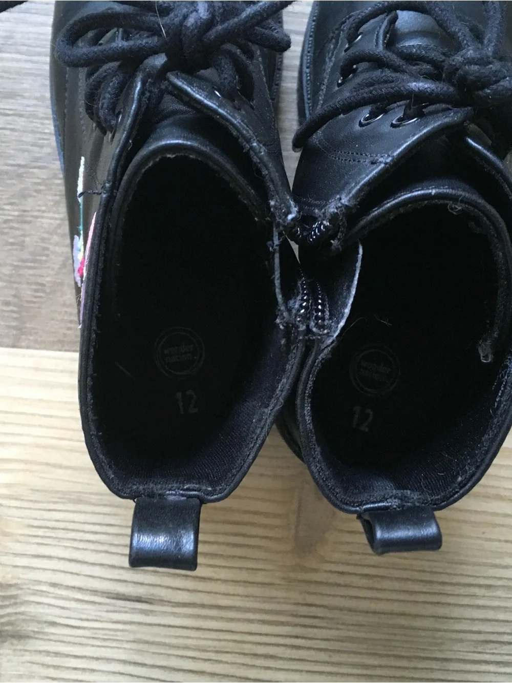 Kids Wonder Nation Black Combat Boots with Embroidered Accents
